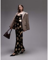 TOPSHOP - Robe nuisette mi-longue à col bénitier et imprimé à pois abstraits - Lyst