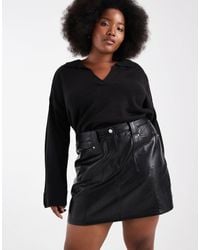 Renee Studio - Plus Exclusive Leather Look Seam Detail Pocket Front Mini Skirt - Lyst