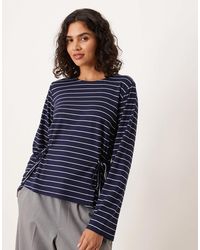 ASOS - Long Sleeve Stripe Tie Side Cinched Detail Top - Lyst