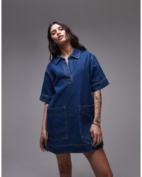 TOPSHOP - Denim Mini Pullover Short Sleeved Rugby Dress Mid - Lyst