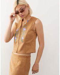 Reclaimed Vintage - Faux Suede Festival Waistcoat With Embroidery - Lyst