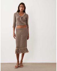 ASOS - Crochet Knit Fringe Ruffle Midi Skirt Co-ord - Lyst