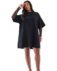 ASOS - Vestido Corto Estilo Camiseta Con Mangas Con Estampado De Leopardo De Malla De Asos Design Curve - Lyst
