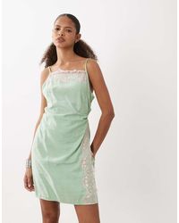 ASOS - Cami Pink Lace Applique Crushed Satin Mini Dress - Lyst
