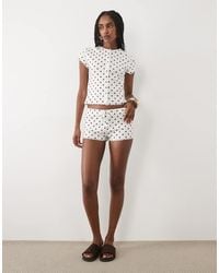 Miss Selfridge - Micro Short Co-ord With Lace Trim - Lyst
