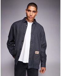 ASOS - Oversized Denim Look Shirt With Badge Detail - Lyst