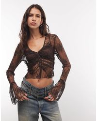 Monki - Long Sleeve Sheer Lace Top - Lyst