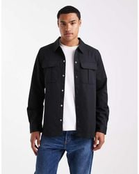 Threadbare - Camicia Giacca Nera Con Tasche Sul Davanti E Bottoni - Lyst
