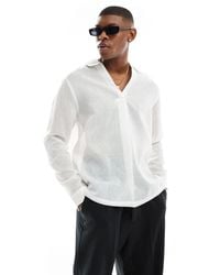 ASOS - Camicia comoda bianca lucida testurizzata con pieghe sul davanti - Lyst