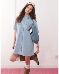 Miss Selfridge - Oversized Short Sleeve Denim Shirt Dress - Lyst