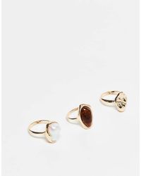 ASOS - Set Van 3 Ringen Met Imitatieparel En Gesmolten Ontwerp - Lyst
