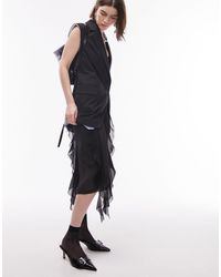 TOPSHOP - Sheer Ruffle Midi Skirt With Raw Edging - Lyst