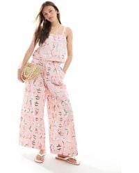 Object - Katoenen Broek Met Wijde Pijpen En Vintage Wassing - Lyst