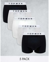 TOPMAN - Pack De 5 Calzoncillos De Color Negro, Gris Jaspeado Y Blanco Con Cinturillas Blancas De - Lyst
