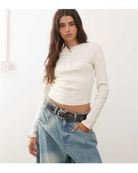 Collusion - Long Sleeve Rib Henley Top - Lyst