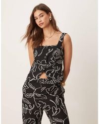 Mango - Top De Sastre Monocromático Con Estampado De Dibujos Y Cuello Cuadrado De Algodón De (Parte De Un Conjunto) - Lyst