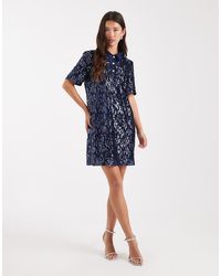 French Connection - Velvet Sequin Mini Polo Dress - Lyst