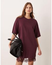 ASOS - Robe courte oversize à ourlet en dentelle - figue - Lyst