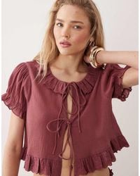 Miss Selfridge - Beach Tie Front Short Sleeve Frill Cover Up Co-ord - Lyst