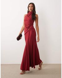 ASOS - High Neck Drape Maxi Dress With Trim Detail - Lyst