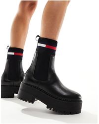 Tommy Hilfiger - Botas chelsea negras estilo calcetín con plataforma plana - Lyst