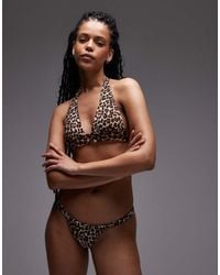 Mango - Halter Neck Leopard Print Bikini Top - Lyst