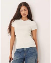Mango - Gebreide Top Met Korte Mouwen En Ronde Hals - Lyst