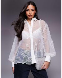 ASOS - Organza And Lace Mix Pearl Embellished Shirt - Lyst