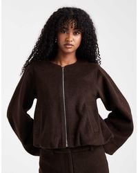 4th & Reckless - Wool Feel Balloon Sleeve Collarless Bomber Jacket Co-ord - Lyst