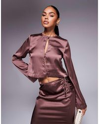 ASOS - Double Button Detail Satin Co-Ord Blouse - Lyst