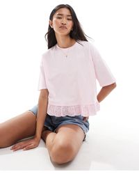 Miss Selfridge - Broderie Hem Short Sleeve T-shirt - Lyst