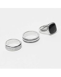 ASOS - Set Van 3 Ringen Met Reliëf En Zwarte Steen - Lyst