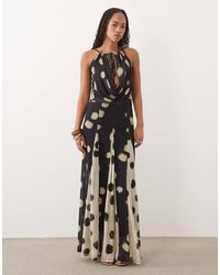 ASOS - Spliced Deep Cowl Spot Printed Maxi Dress With Contrast Godets - Lyst