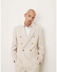 ASOS - Chaqueta De Traje De Corte Estándar Con Doble Botonadura De Mezcla De Lino De -Neutro - Lyst