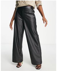 Vero Moda - Leather Look Wide Leg Trousers - Lyst