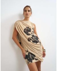 TOPSHOP - High Neck Mesh Floral Print Draped Mini Dress - Lyst