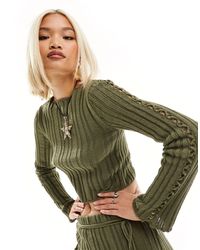 Reclaimed (vintage) - Ribbed Knitted Top With Lace Sleeve Detail - Lyst