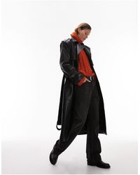 TOPSHOP - Trench-coat long en similicuir style années 80 - noir - Lyst