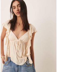 ASOS - Top Van Kreukelstof Met Fladdermouwen En Open Achterkant - Lyst