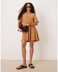 ASOS - T Shirt Swing Mini Dress With Fringe Back Detail - Lyst