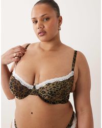 ASOS - Asos Design Curve Savannah Sheer Mesh Leopard Print Underwire Bra With Cream Lace - Lyst