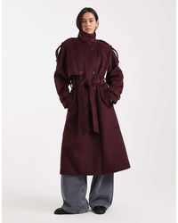 ASOS - Trench Formale A Taglio Lungo Con Collo A Imbuto Bordeaux - Lyst