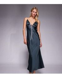 ASOS - Asos Design Tall Satin Bias Cut Cami Midi Dress With Contrast Tie Detail - Lyst