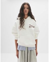 Pull&Bear - Felpa Con Cappuccio Color Ghiaccio Con Scritta - Lyst