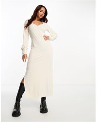 Pieces - Sweetheart Neckline Ribbed Midi Dress - Lyst