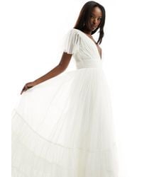 LACE & BEADS - Bridal Madison V Neck Tulle Maxi Dress - Lyst