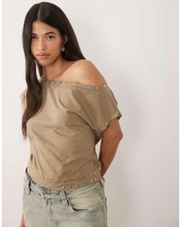 Motel - Damaria Off The Shoulder Stud Detail Top - Lyst