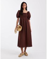 New Look - Shirred Frill Trim Midi Dress - Lyst