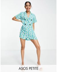 ASOS - Asos Design Petite Bubble Crepe Double Breasted Smock Romper - Lyst