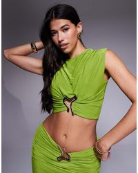 ASOS - Top Fruncido De Manga Corta Con Detalle De Herraje De (Parte De Un Conjunto) - Lyst